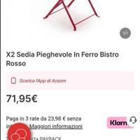 2 sedie rosse in ferro per giardino 