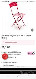 2 sedie rosse in ferro per giardino 