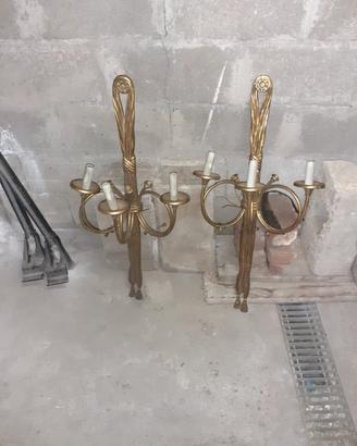 coppia applique antiche in bronzo a 3 luci 