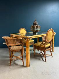 Tavolo vintage anni 70 bambù rattan