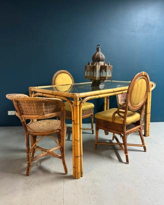 Tavolo vintage anni 70 bambù rattan
