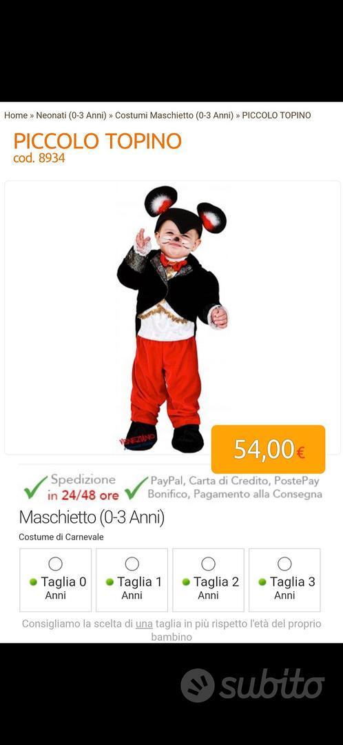 Costume Carnevale Piccolo Topino - Tutto per i bambini In vendita a Catania