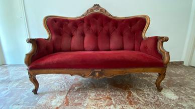 Divano noce stile Luigi Filippo velluto rosso