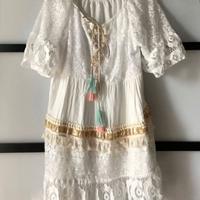 Abito Positano 2026 bianco pizzo pendagli tg.L