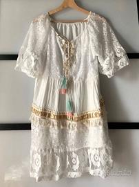 Abito Positano 2026 bianco pizzo pendagli tg.L