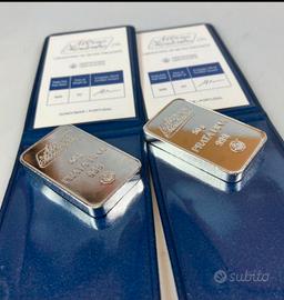 N. 2 lingotti argento purissimo 999 da 50 grammi