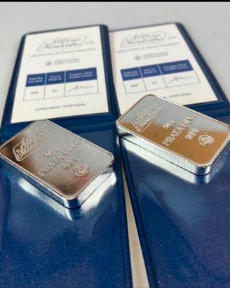 N. 2 lingotti argento purissimo 999 da 50 grammi