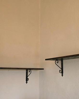 3 mensole in legno con supporto in ferro