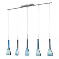 Lampadario a 5 luci in acciaio e vetro
