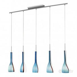 Lampadario a 5 luci in acciaio e vetro