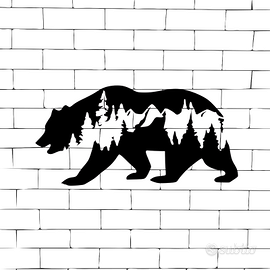 Decorazione da Parete Orso con Foresta e Montagne
