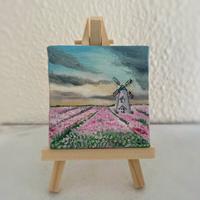 Quadro olio su tela 7x7 cm con cavalletto incluso