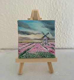 Quadro olio su tela 7x7 cm con cavalletto incluso