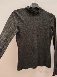 Maglietta nera con scollo dolcevita glitter S