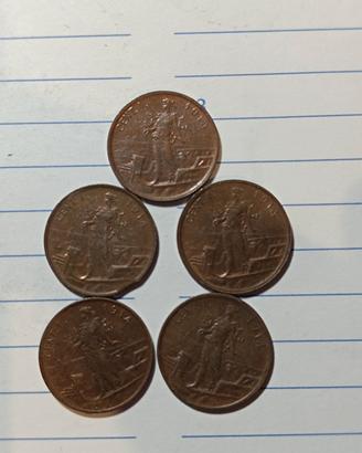 lotto 5 PZ monete da 1 centesimi 1914