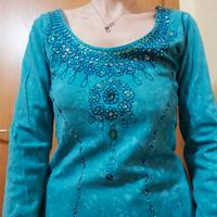 Maglia vintage turchese con paillettes tg M