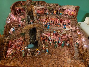 presepe artigianale 3 piani con cascata