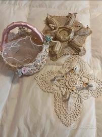 Cigni e cestino decorativi all’uncinetto vintage