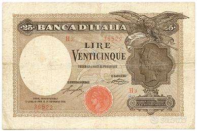 25 lire Banca d'Italia - Aquila bandiera sabauda