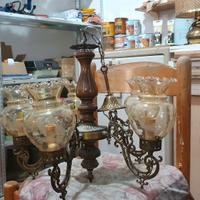 Lampadario 5 punti luce, bocce in vetro