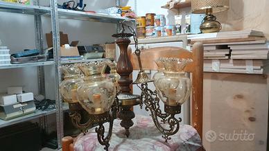 Lampadario 5 punti luce, bocce in vetro