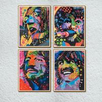 4 Ritratti Beatles Dipinti a Mano Tempera su Carta