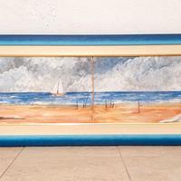 dipinto paesaggio mare quadro cornice cm 39x134