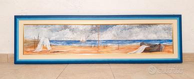 dipinto paesaggio mare quadro cornice cm 39x134
