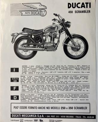 DUCATI 450 SCRAMBLER RARO FLYER PUBBLICITARIO 1970
