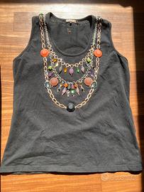 Canotta maliparmi con pietre e perline taglia XL