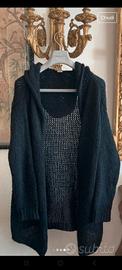 Cardigan lungo in lana Mohair nera La Dea. TG. 44