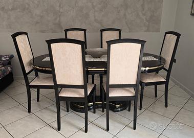 Tavolo da pranzo effetto marmo nero con 6 sedie co
