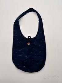 Borsa a spalla sacca Boho chic in tessuto blu