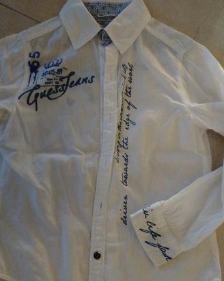 Camicia bimbo Guess bianca con scritte celesti