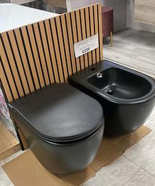 SANITARI RIMLESS A TERRA NERO OPACO + COPRIWC RALL