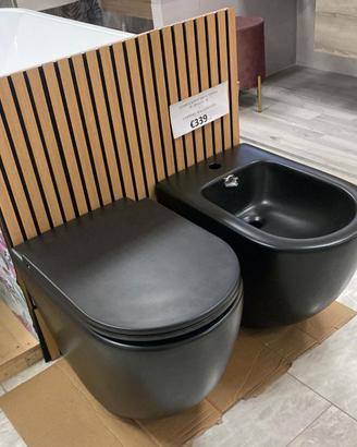 SANITARI RIMLESS A TERRA NERO OPACO + COPRIWC RALL