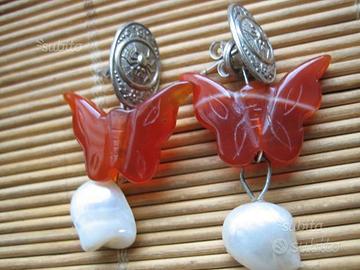 Pendenti Farfalle Corniola e Perla Arg.925