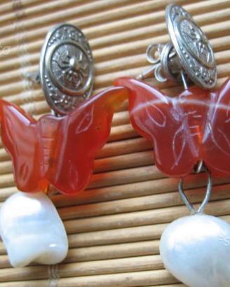 Pendenti Farfalle Corniola e Perla Arg.925