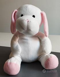 Peluche cane seduto bianco e rosa