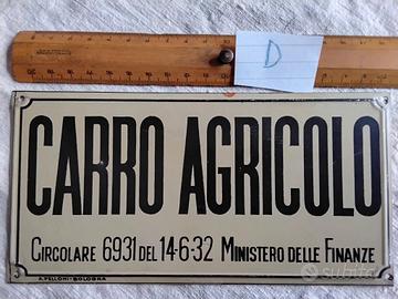 Targa metallica CARRO AGRICOLO (tassa) AUTENTICA