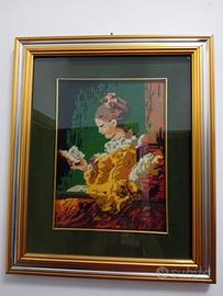Quadro ricamo a punto croce raffigurante "La lettr