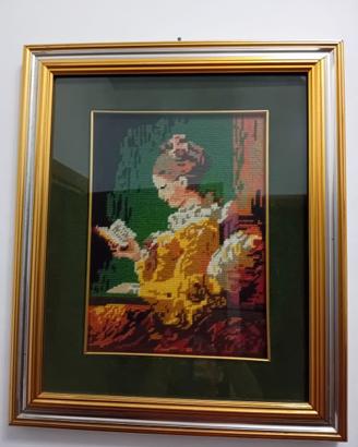 Quadro ricamo a punto croce raffigurante "La lettr