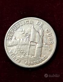Cuba, 20 centavos 1952 in Argento