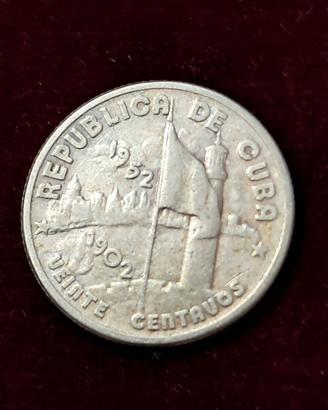 Cuba, 20 centavos 1952 in Argento