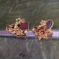 set 2 anelli in ottone dorato con pietre