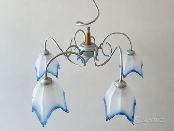 Lampadario 5 luci vintage metallo e vetro sfumato