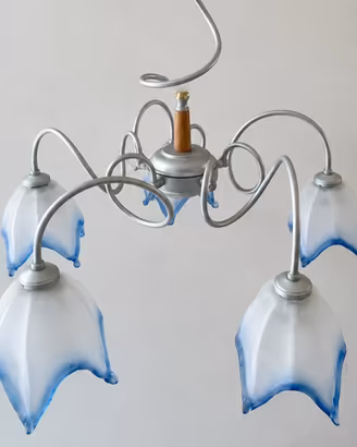 Lampadario 5 luci vintage metallo e vetro sfumato