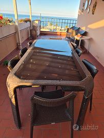 arredo per terrazzo o giardino in polyrattan vetro