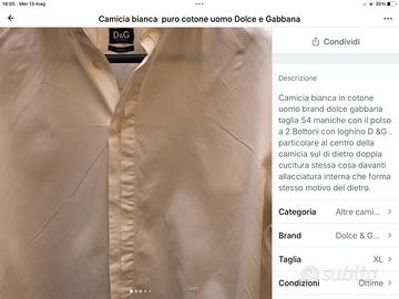 Camicia da uomo  in cotone bianco Dolce e Gabbana