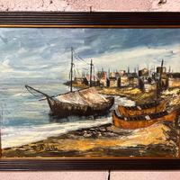 Quadro paesaggio con barche